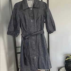 Elie Tahari Gray Button-Up Midi Dress